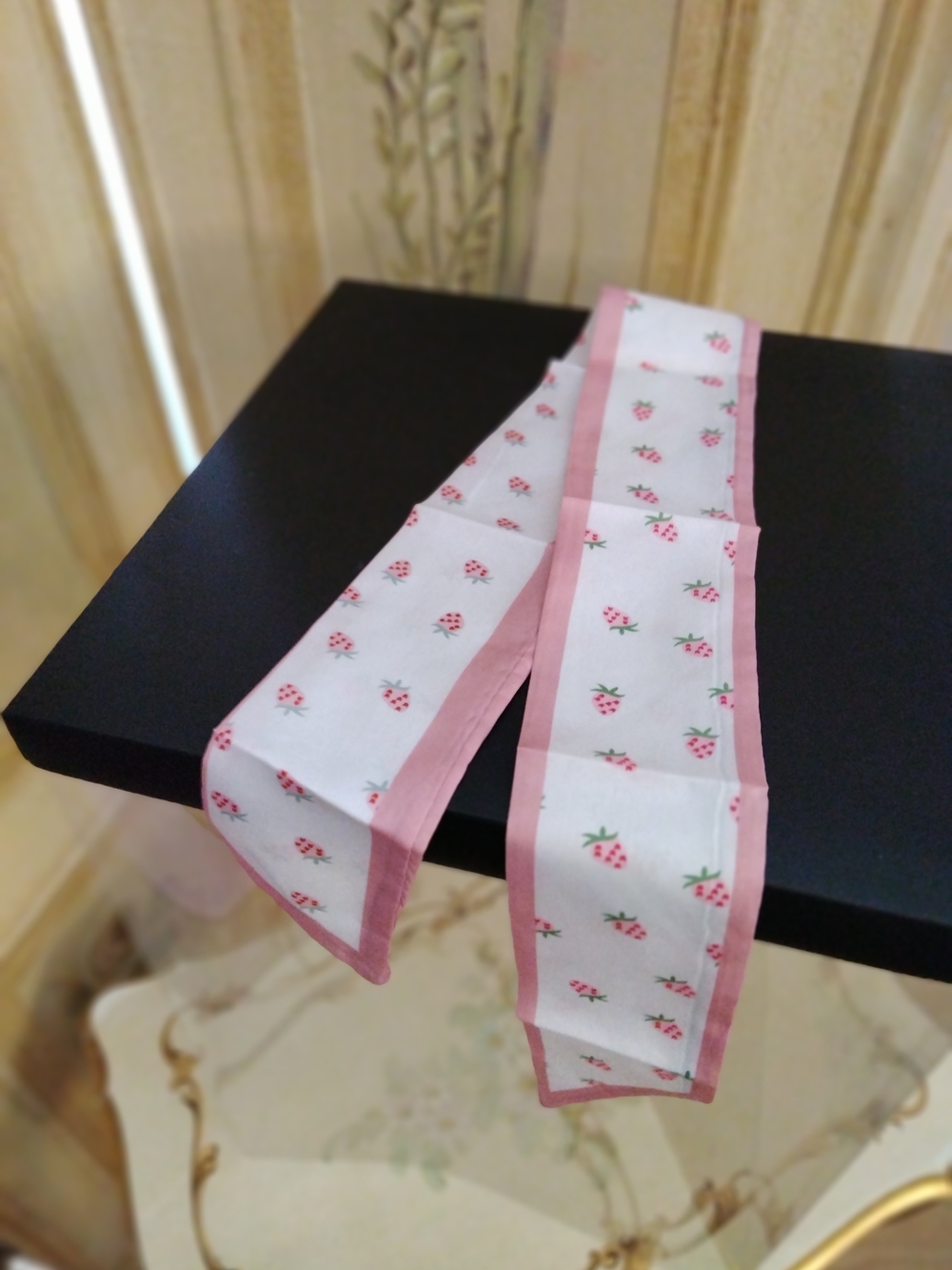 Pink Trim Strawberry Skinny 😋 Scarf Ribbon - Women Accessories